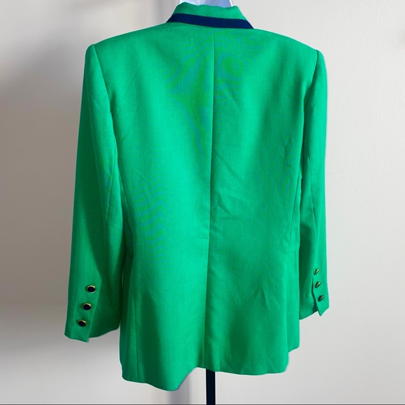 Great Kelly Green & Navy Blue Detail Double Breasted Versatile Wear Blazer - Picture 11 of 11